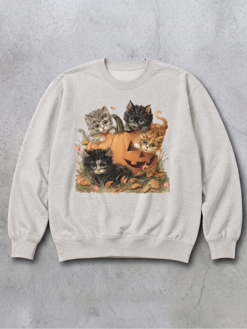 Cute Cat Pumpkin Sweatshirt - Grey Vintage
Style Gift For Halloween